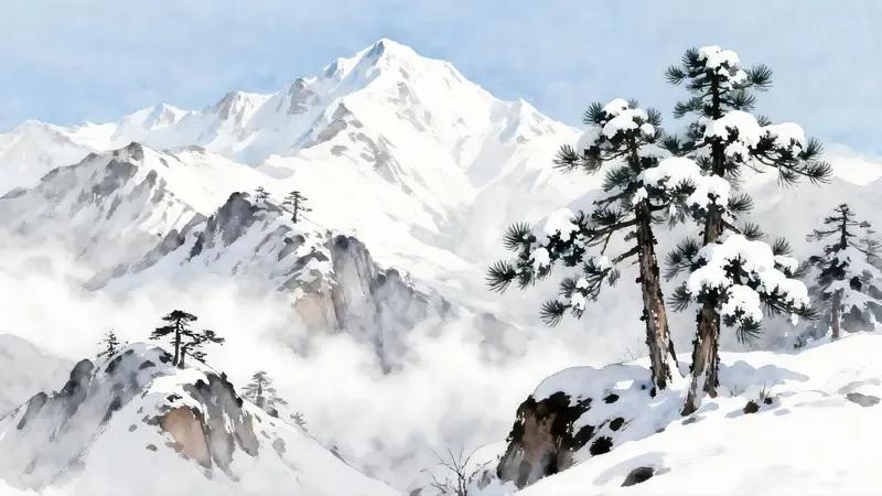 出上：柳堤千缕缠春色，
对下：松岭万针绣腊花。