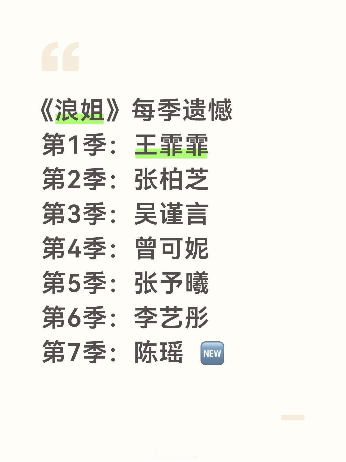 乘风破浪的姐姐浪姐每季遗憾乘风破浪的姐姐‖ 