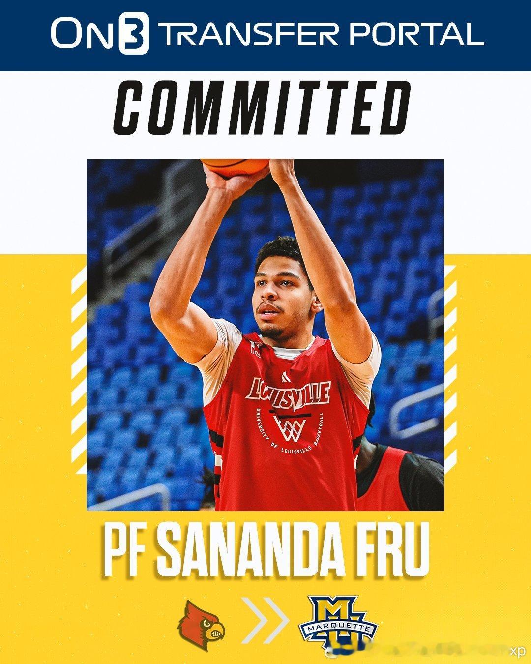 路易斯维尔大学德国中锋Sananda Fru转校至马奎特大学，之前他的经纪人要价