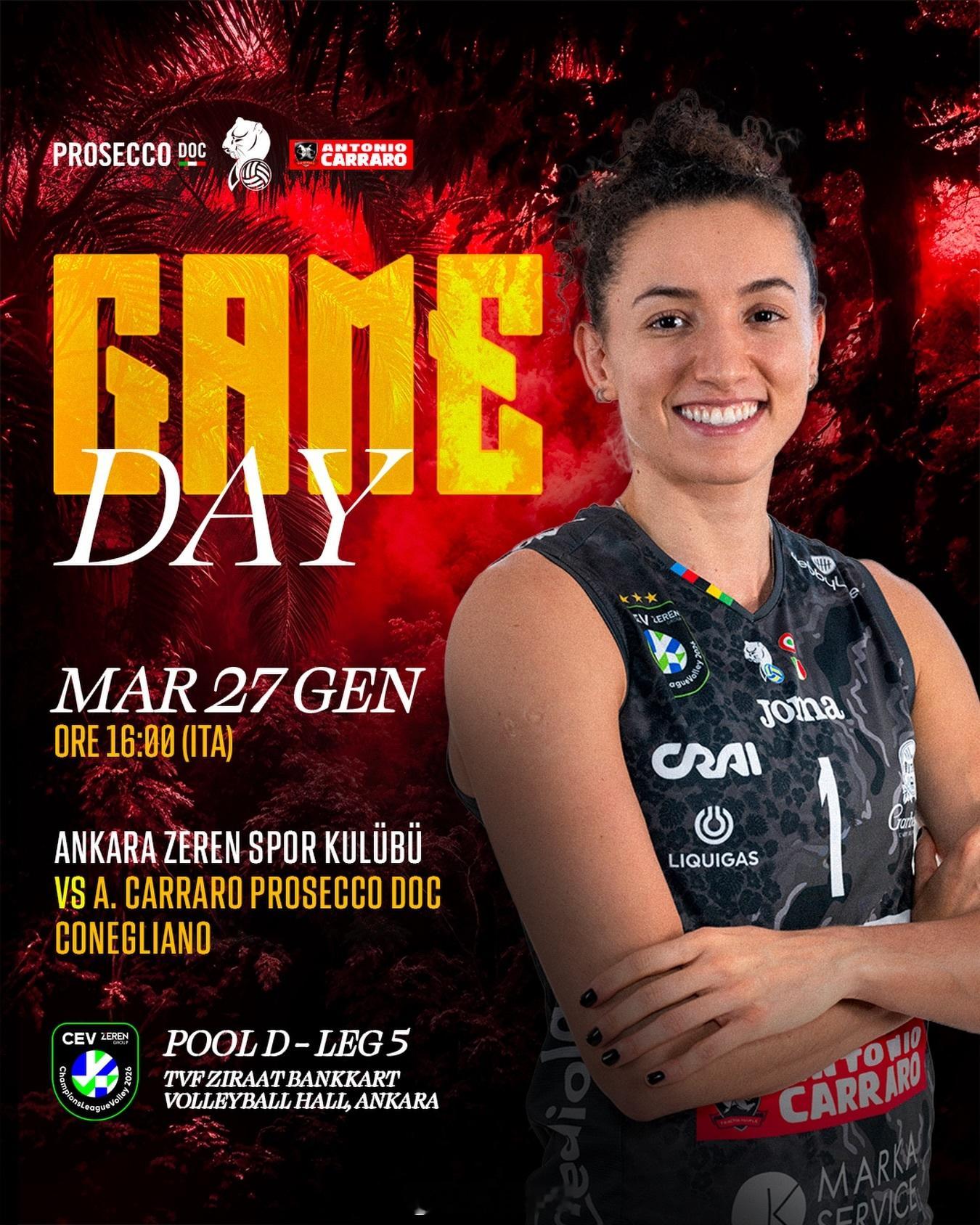 北京时间今晚23:00，2026女排欧冠 正赛小组赛第5轮，D组的朱婷 效力的意