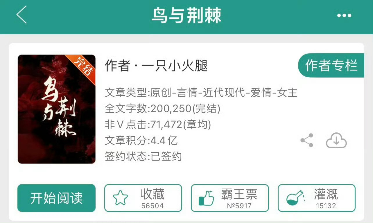 小说推荐：《鸟与荆棘》 作者:一只小火腿简评：安静骄傲女主vs清隽温柔男主，双向
