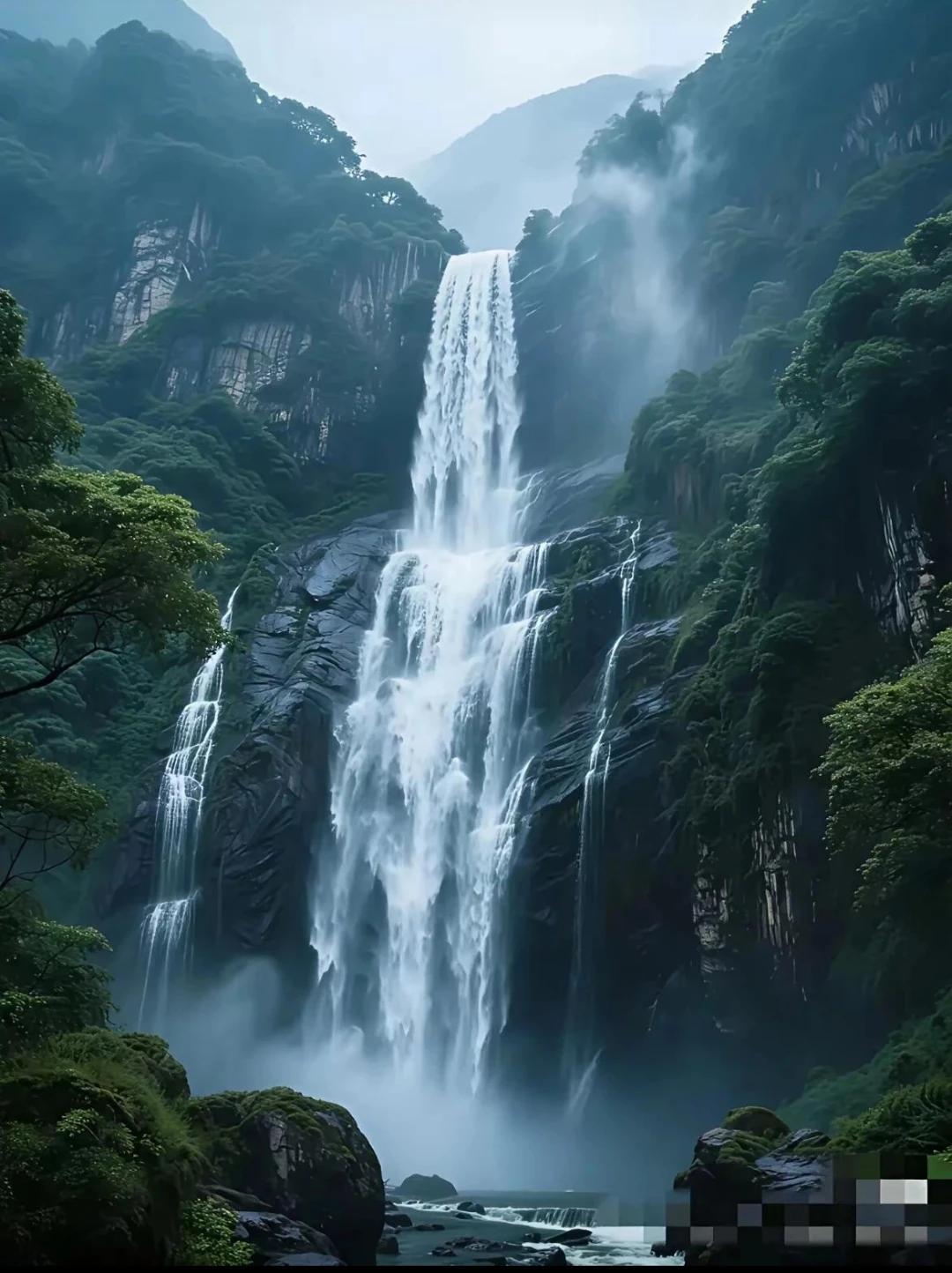 上联：柳幔如屏饰春色
下联:   飞瀑凌空挂翠屏