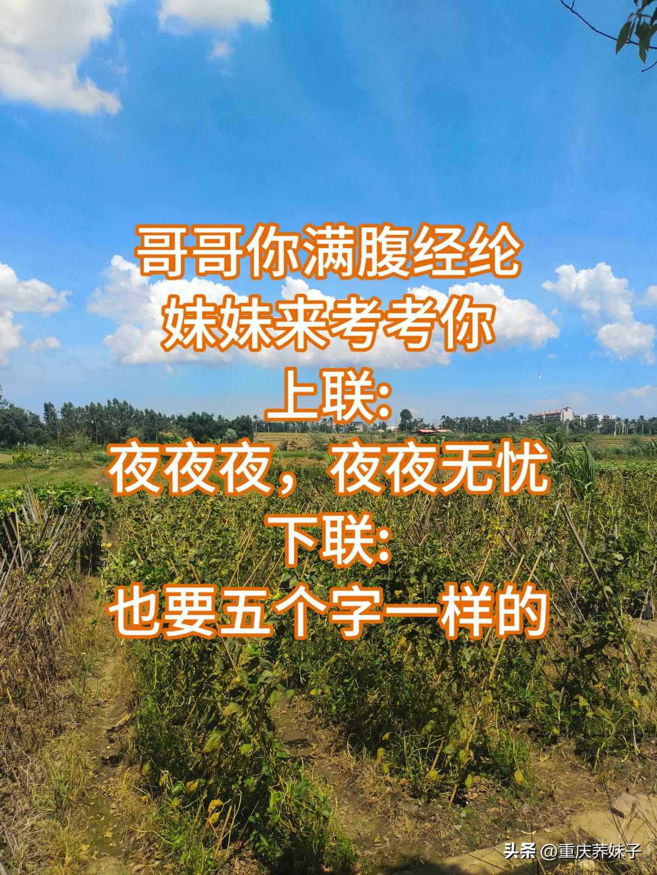 闲来以对联小试文采，上联奉上：夜夜夜，夜夜无忧。诚邀各位才子佳人对出下联，格式严