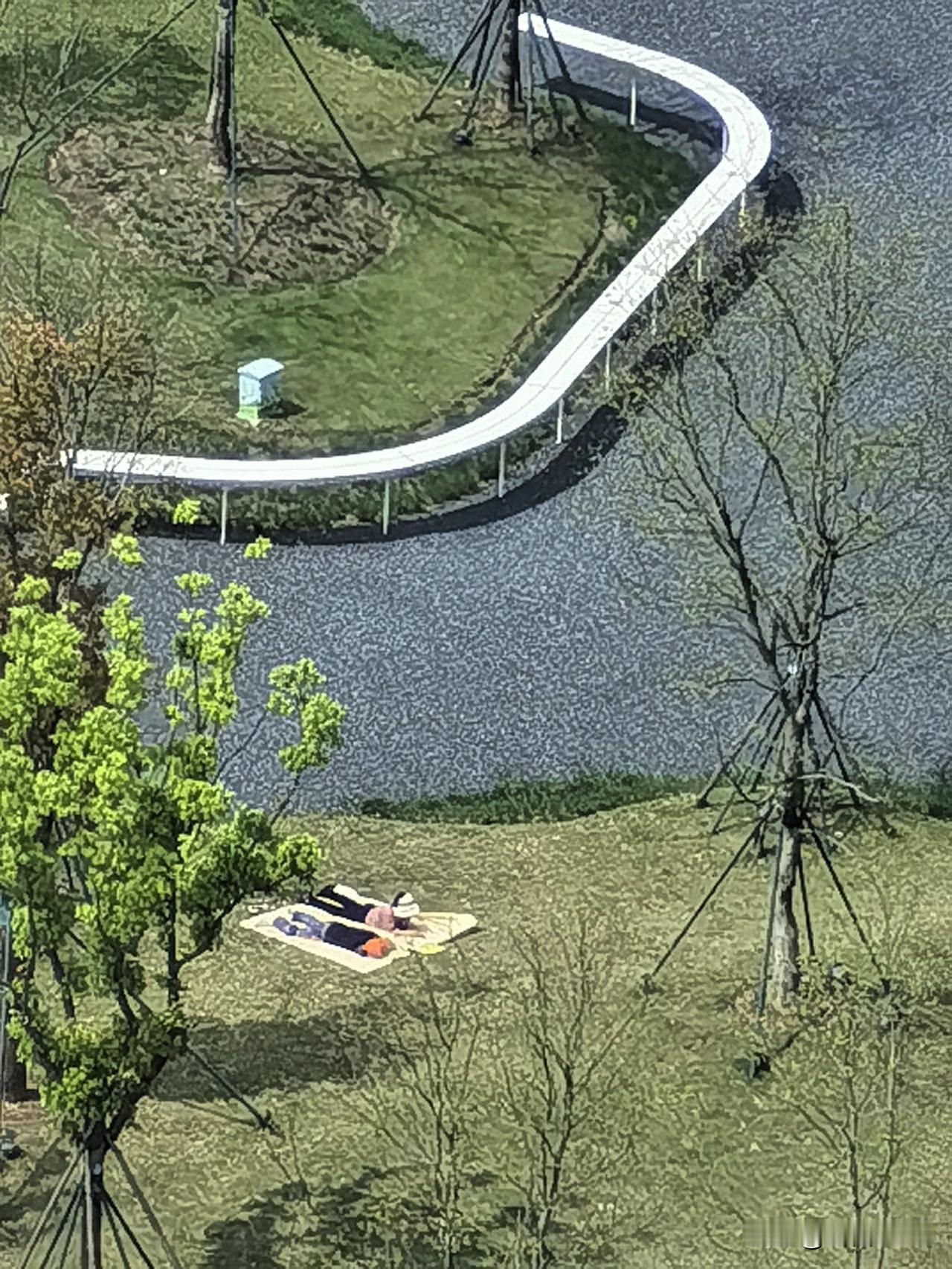 阳光下的闲适，别有情趣。

前天，气温一下子蹿到了32度，太阳明晃晃地挂着，公园