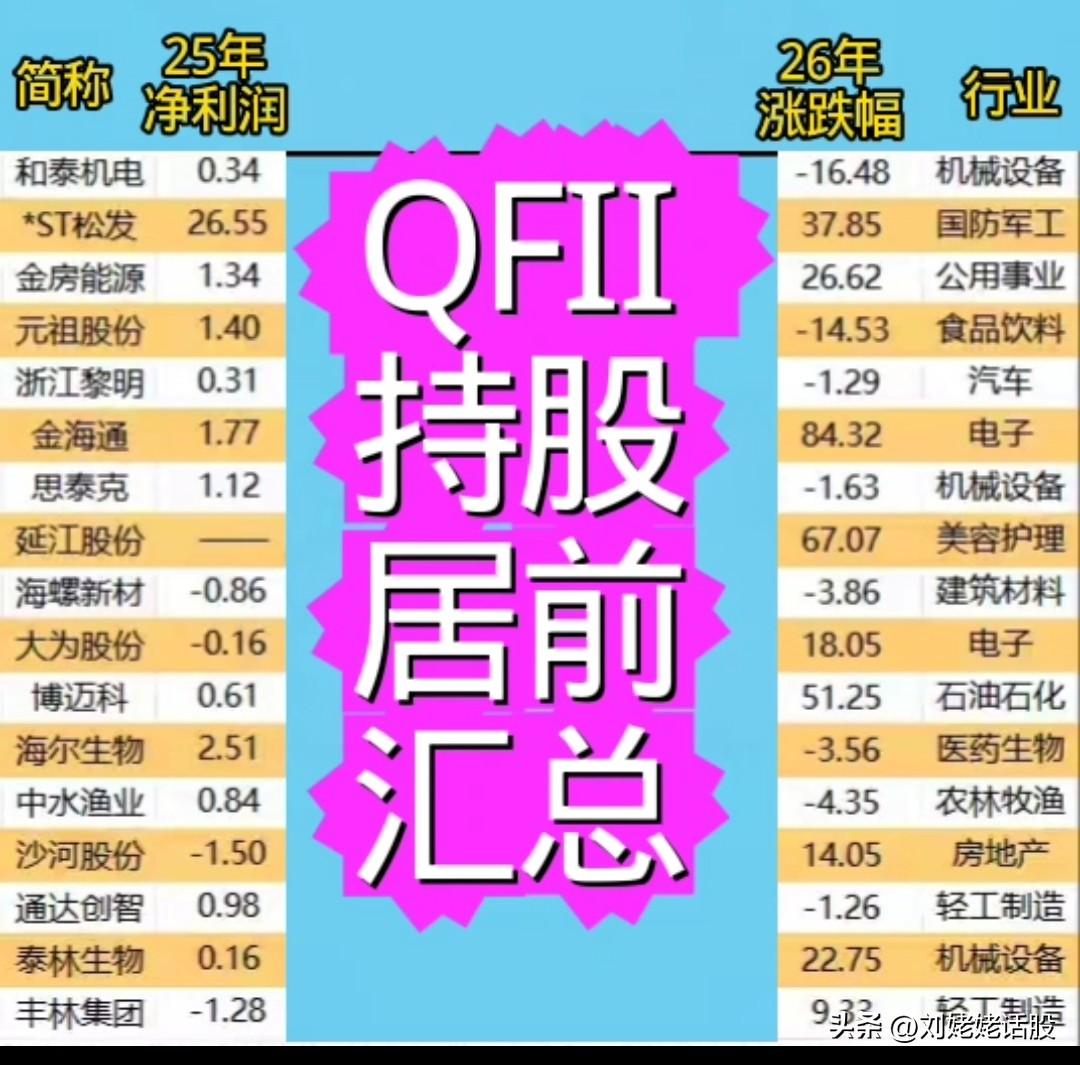 QFII“2025持股居前”个股梳理！
QFII持股动态复盘，2025持股居前的