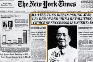 毛主席逝世后，看看老美是如何报道的？1976年9月，美国的早报上，忽然多出了一个