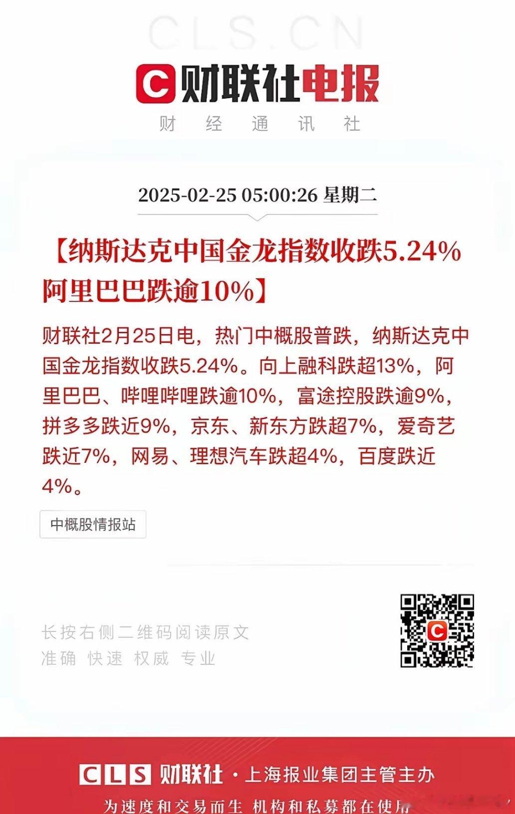 中概股昨晚比较惨，中国金龙指数跌幅近6%，阿里巴巴跌幅超10%，一根阴线不太好看