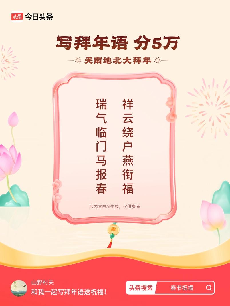 写拜年语送祝福新春拜年送祝福！我的祝福是：“瑞气临门马报春，祥云绕户燕衔福”！快