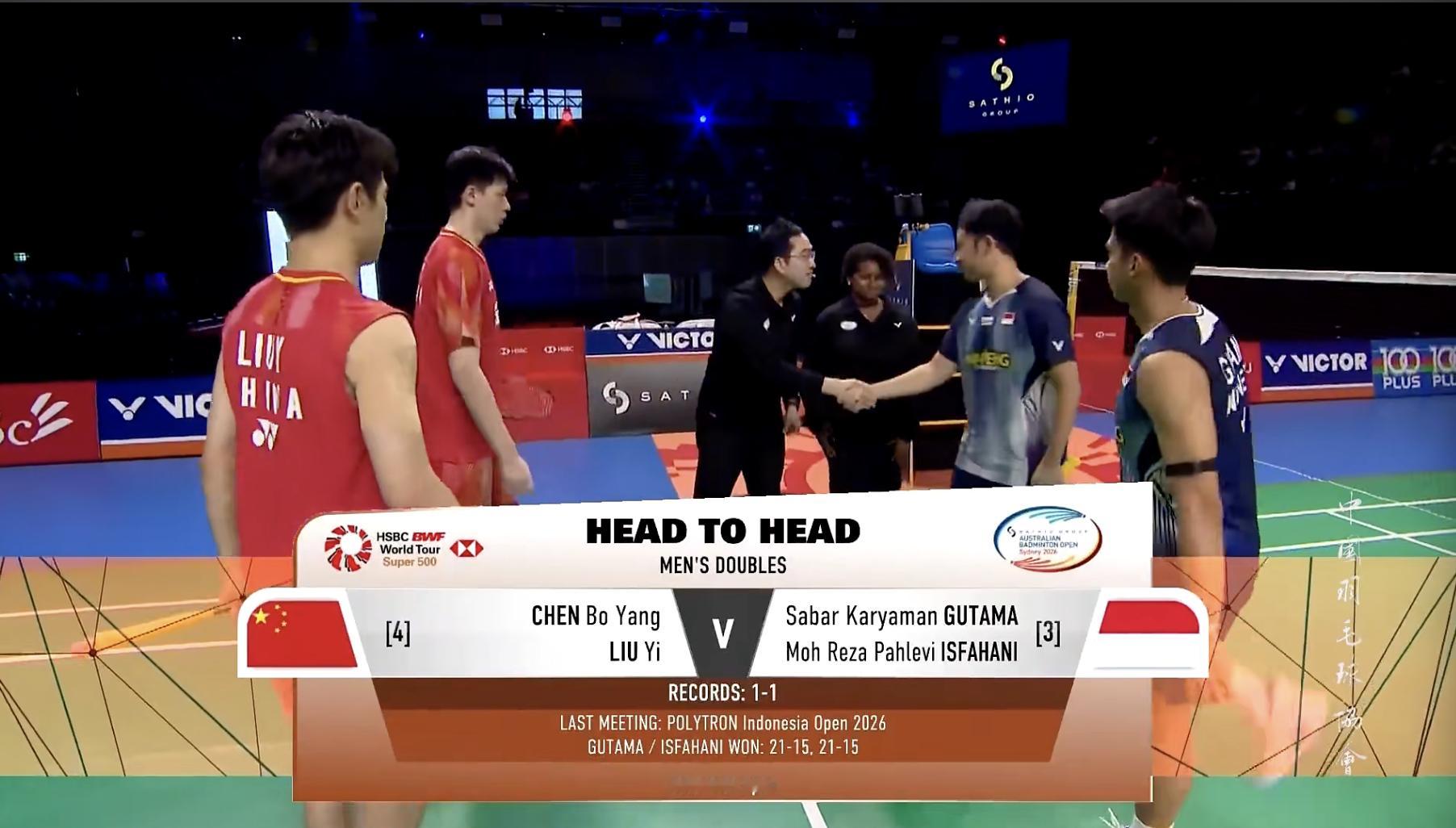 男双决赛马上开始：陈柏阳/刘毅🇨🇳 vs 🇮🇩咖塔曼/伊斯法哈尼2026