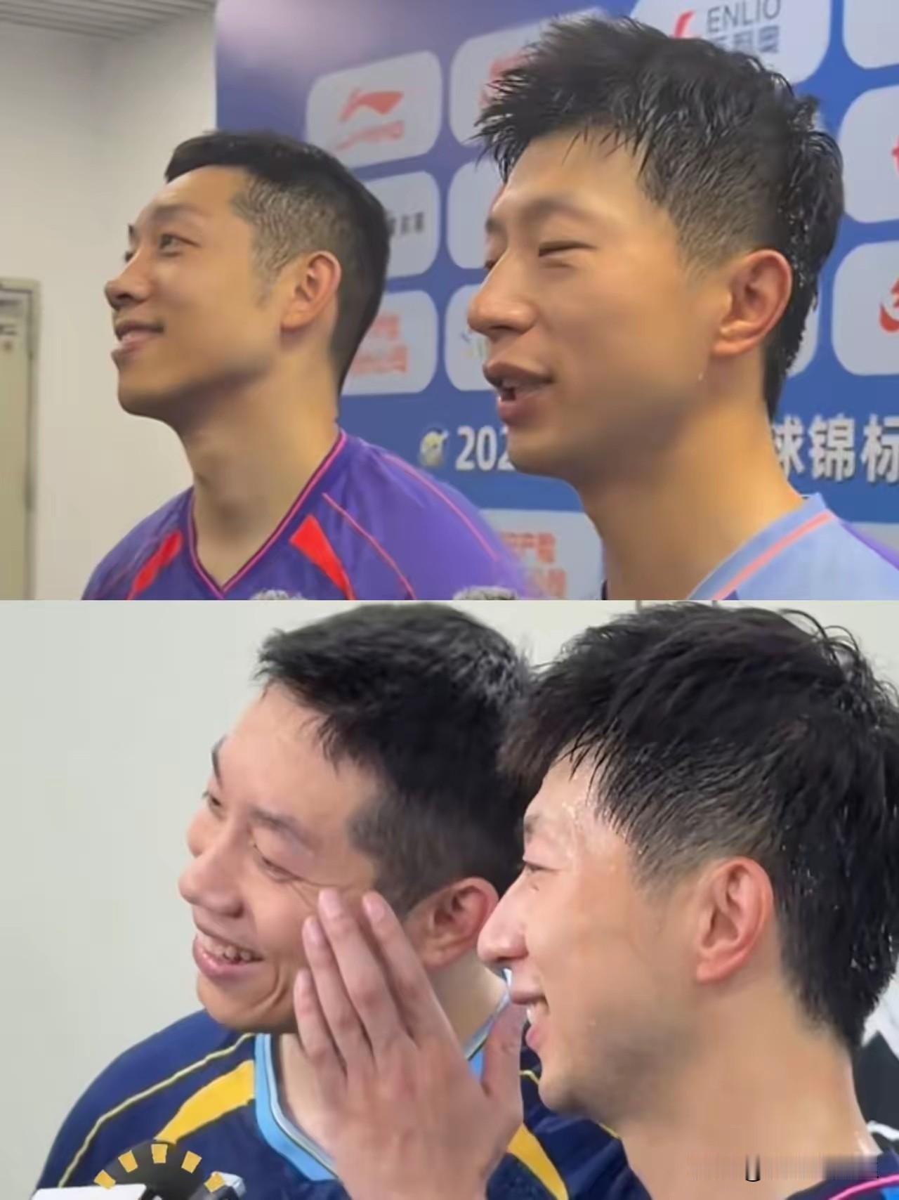 马龙和许昕这对老搭档太幽默了，欢乐多多！
俩人打进8强，赛后采访
记者问龙队:许