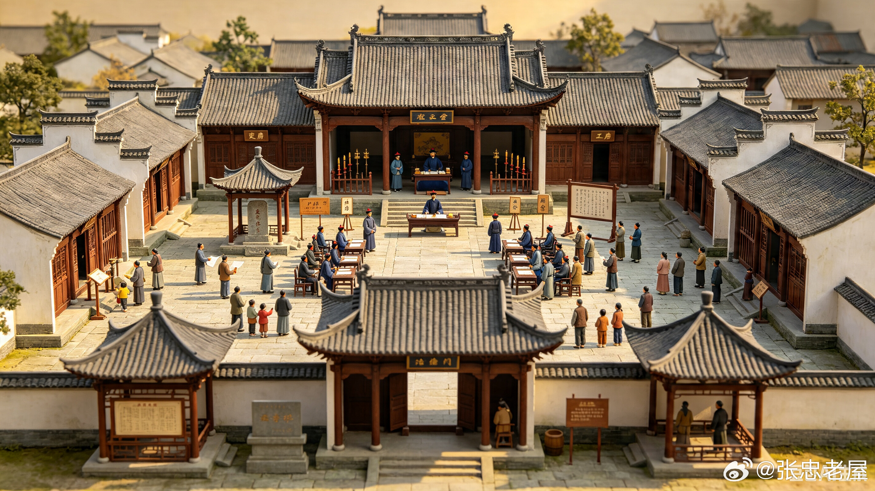 明清东流县署正衙及其附属建筑中轴布局图AI制图；老屋张忠献词//2800字按：东