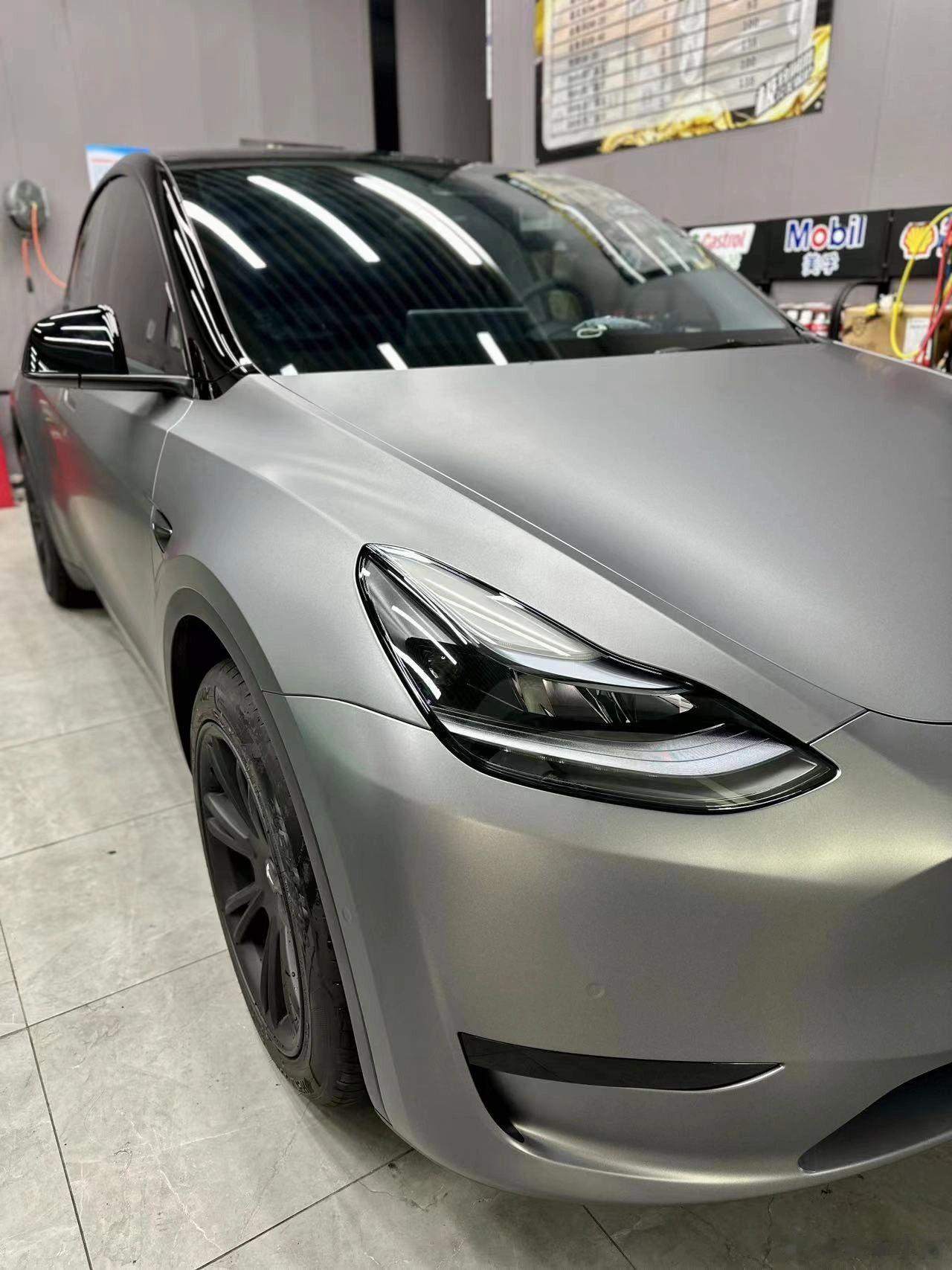 特斯拉modely改色AMG山灰，悬浮黑顶搭配！#特斯拉# ​​​