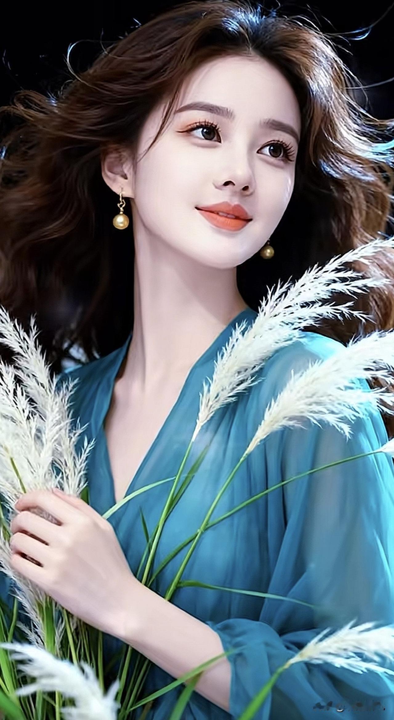梦幻蓝裙少女，与白色羽毛共舞，温柔优雅，宛如仙境。湖边白裙少女 白裙少女风 梦幻
