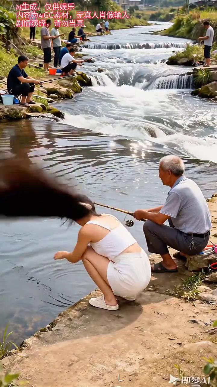 大爷们快过来抓抓鱼，这有好多鱼。