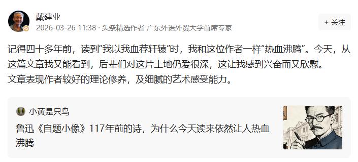戴老师对这位作者文章的点评真的引起了大家的共鸣，作为中华儿女在国家危急存亡之际，