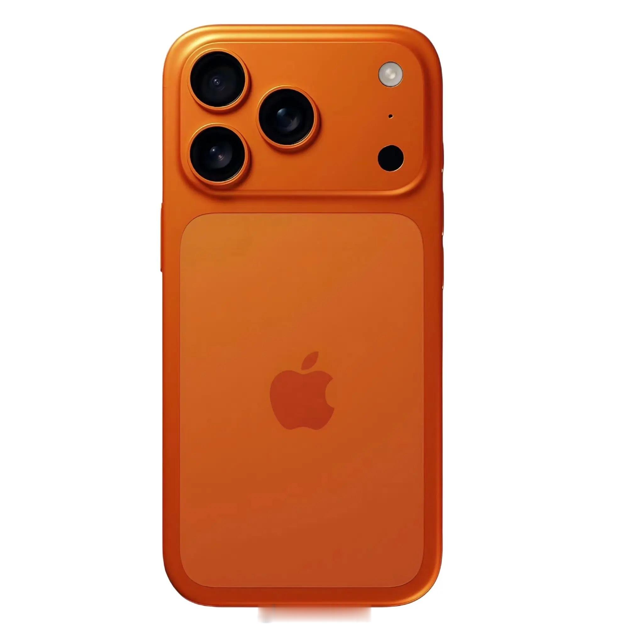 iPhone17Pro最新外观曝光新增了橙色配色这个额头更大了，不知道这次的长焦