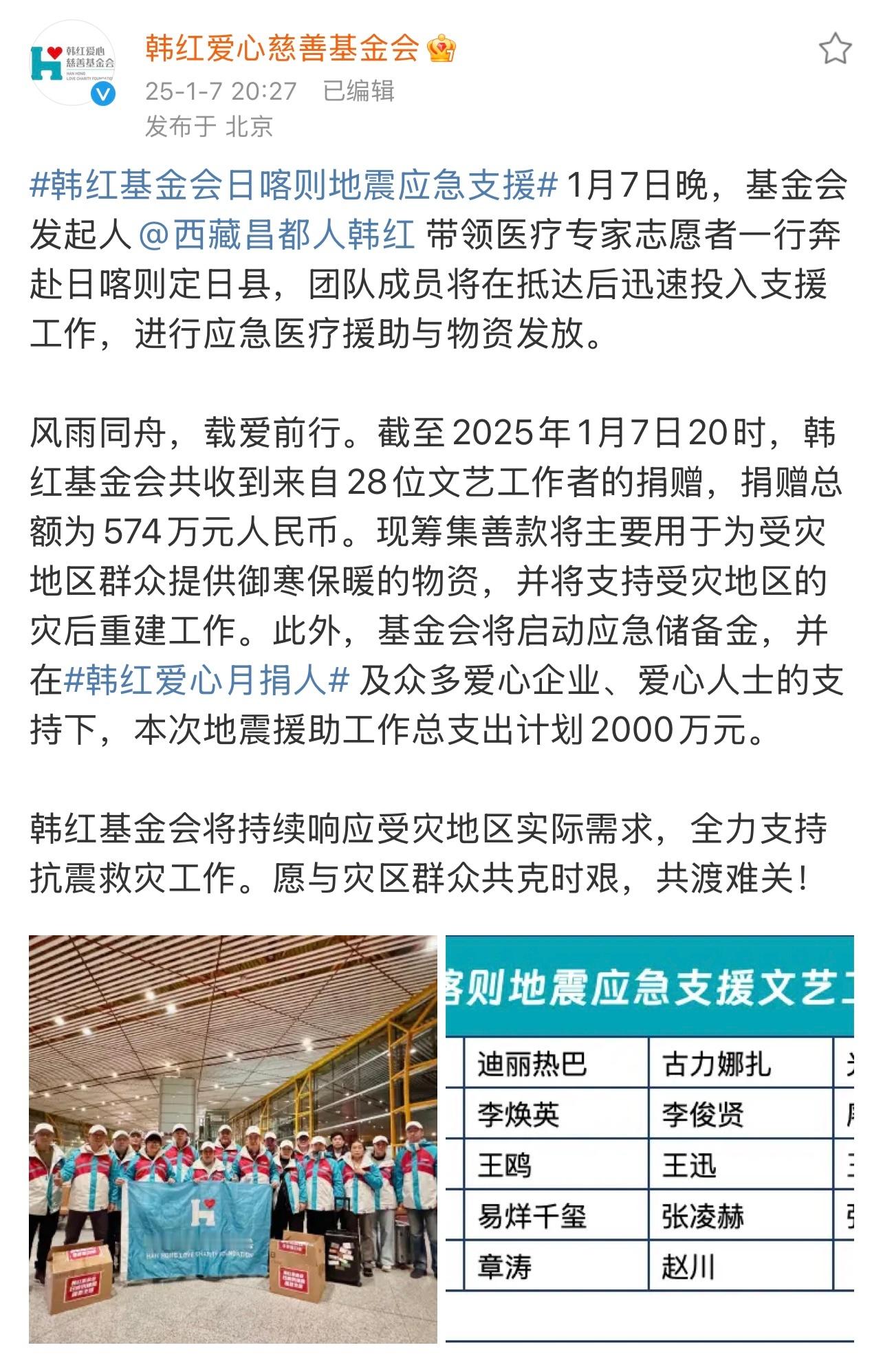 为西藏捐款的明星  通过捐款的艺人名单有：蔡程昱、陈赫、迪丽热巴、古力娜扎、光良