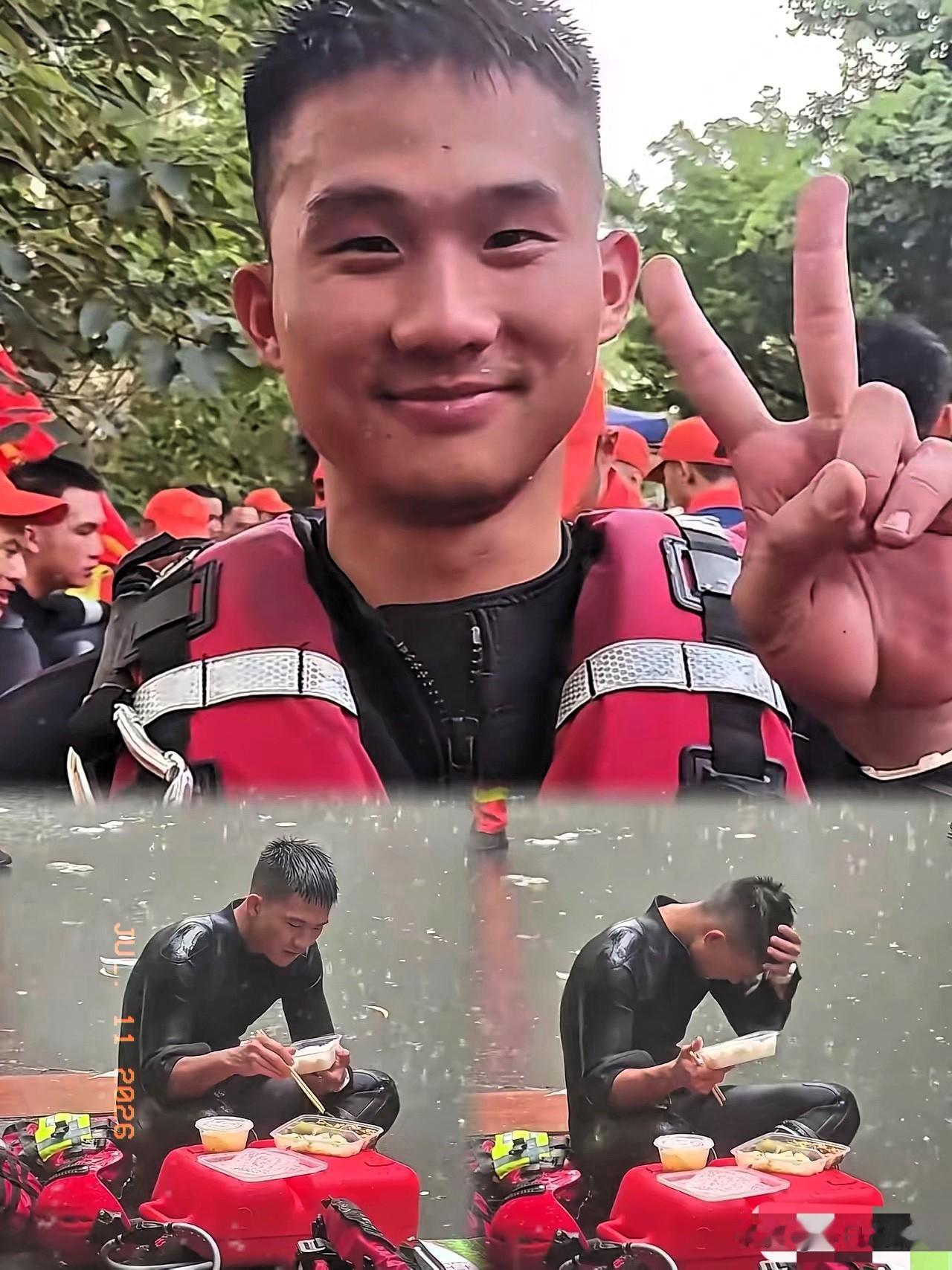 火遍全网、雨中就餐的消防员正面照片来了，他名叫梁焕，今年26岁，入职消防队伍已有