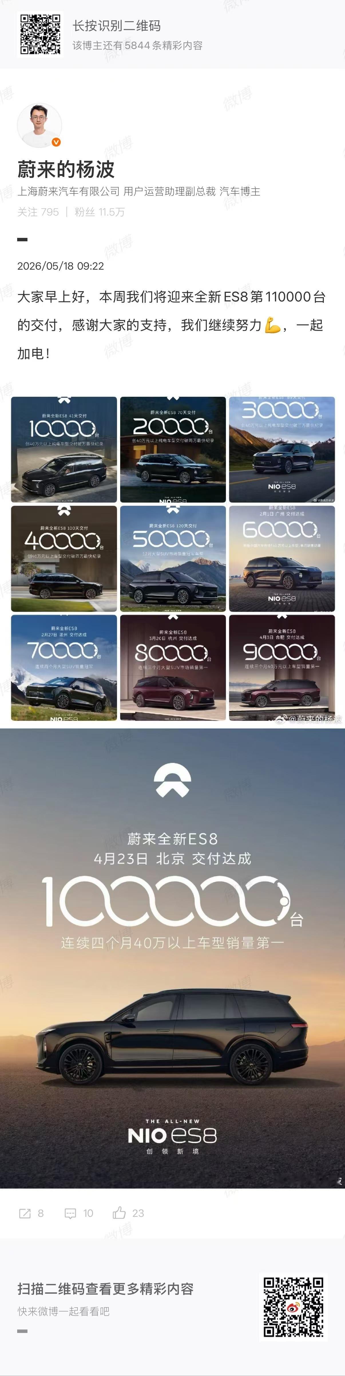 早上一直在忙，忘记发。。。ES8本周要第交付十一万辆了。你平时只要稍微关注一下，