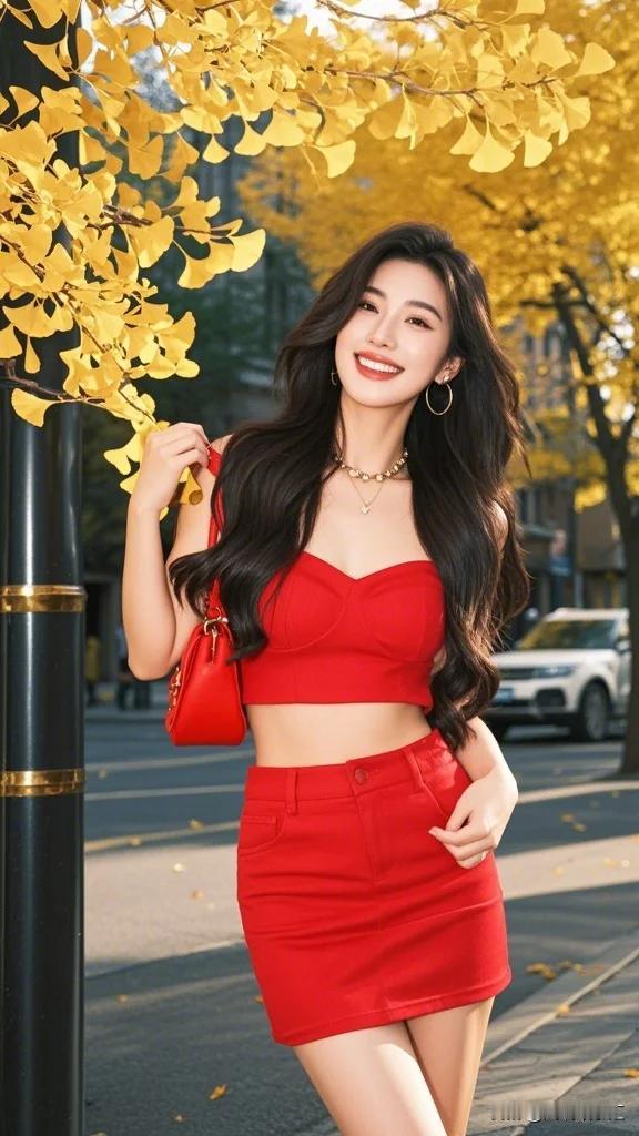 金黄的银杏树下，美女宛如画中仙。衣袂与落叶共舞，镜头定格这一瞬，银杏之美和她的倩
