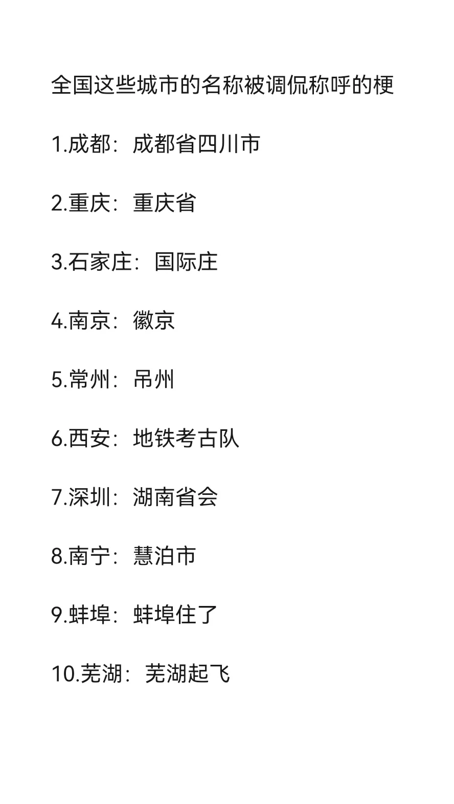全国这十个城市被调侃称呼