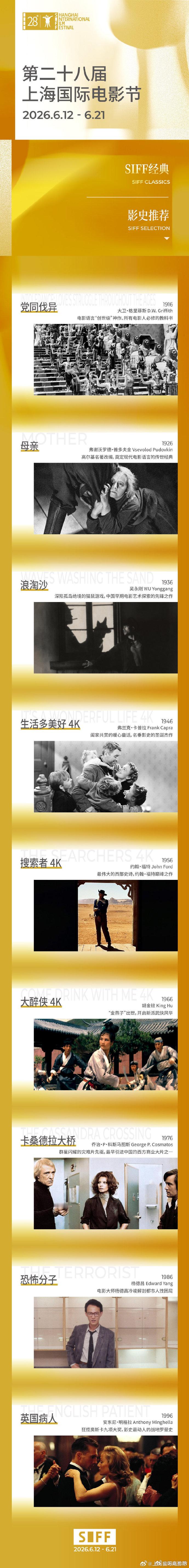 第28届上海国际电影节片单 本届上海国际电影节 “SIFF经典”单元首批片单来了