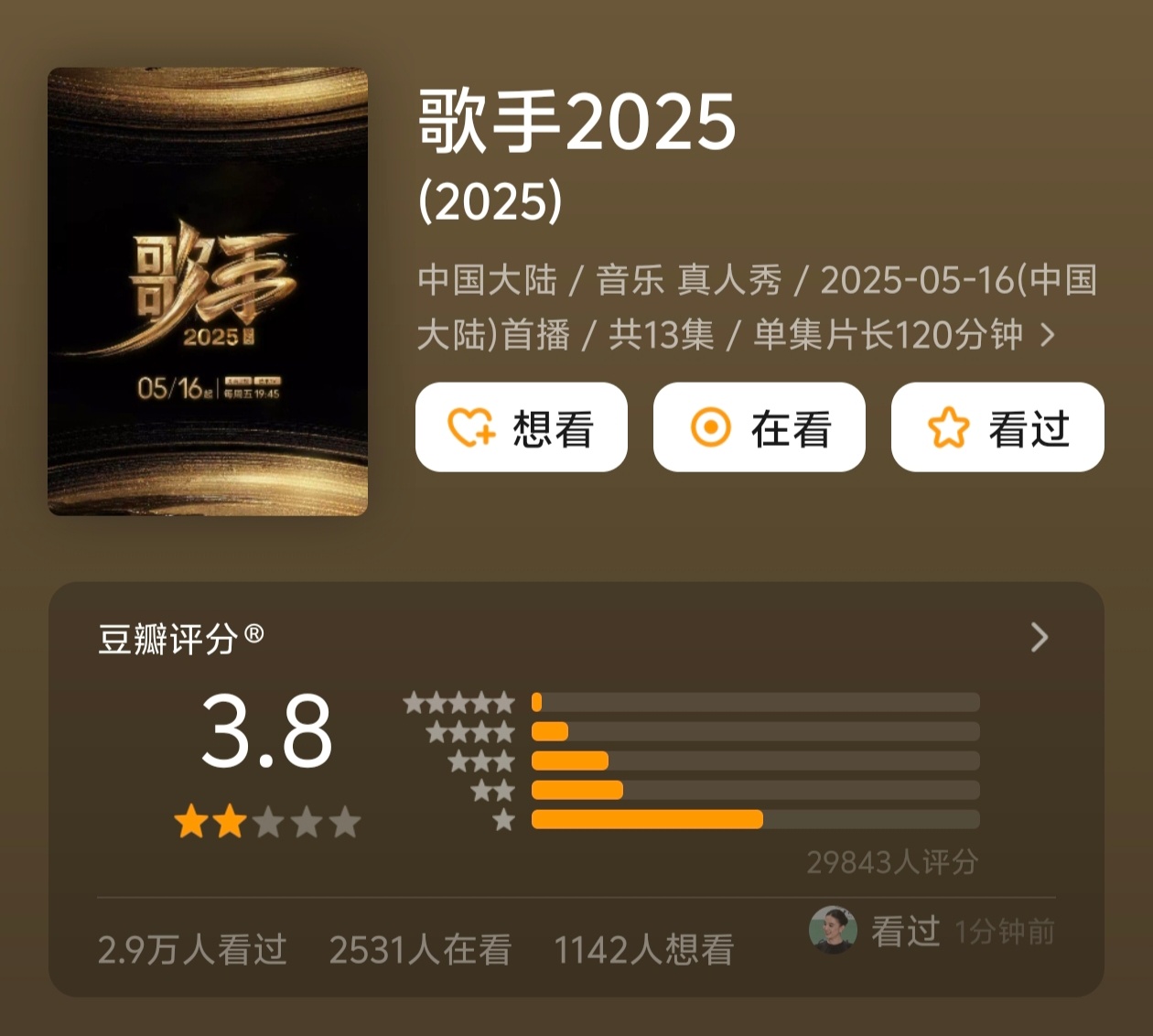 歌手2025豆瓣开分3.8，高了低了？ ​​​