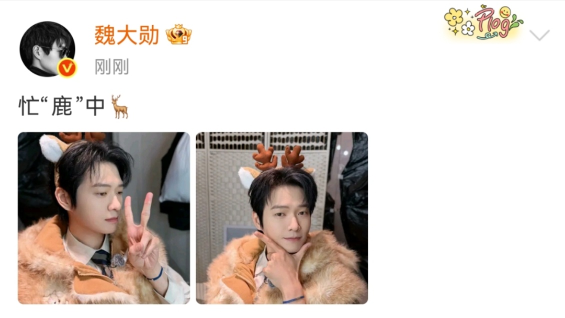 魏大勋忙鹿中魏大勋忙鹿中造型帅气又可爱，灵动小鹿既视感拉满，颜值状态好绝！ 