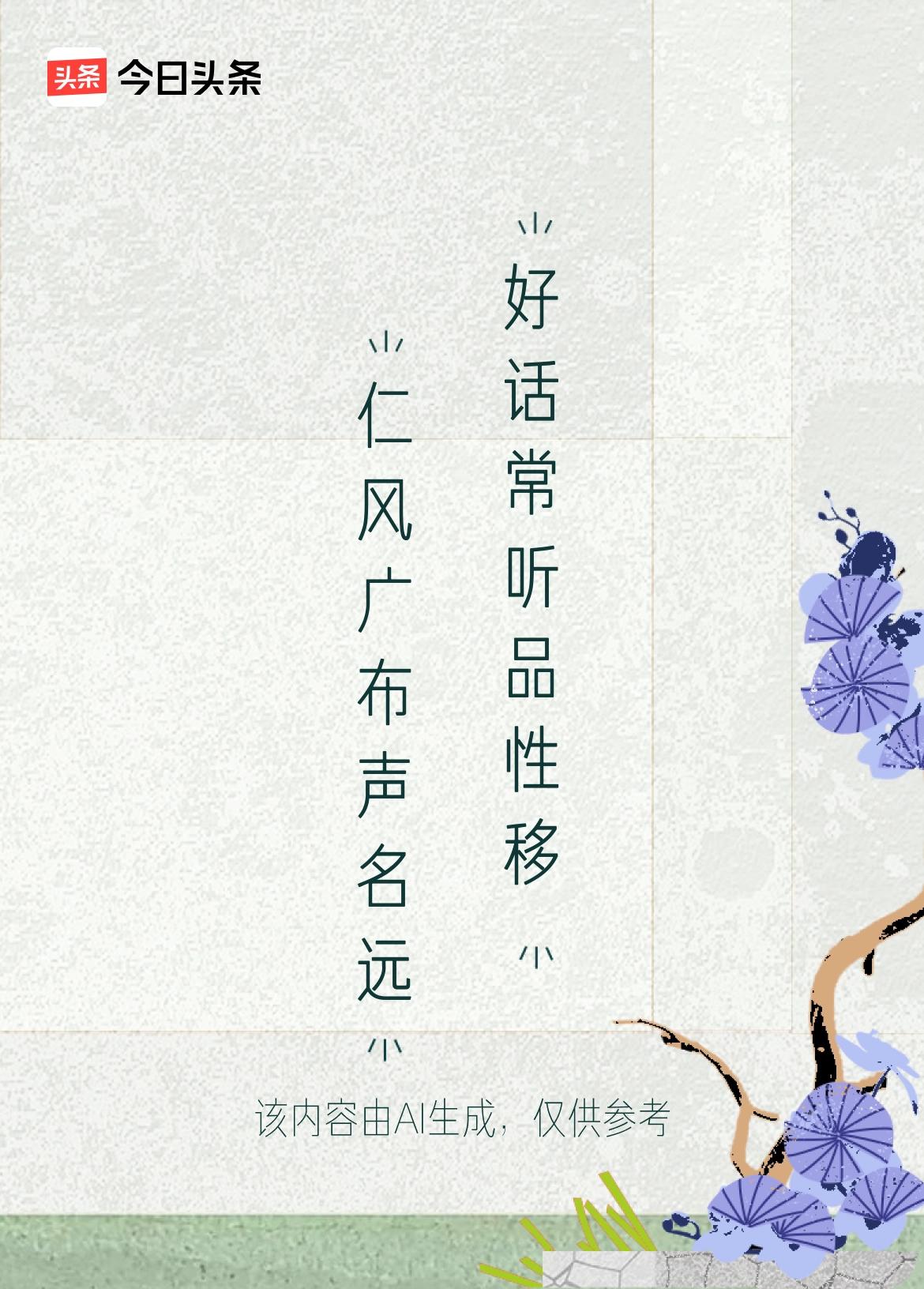 微头条
上联：仁风广布声名远
下联：好话常听品性移
这个下联“好话常听品性移”与