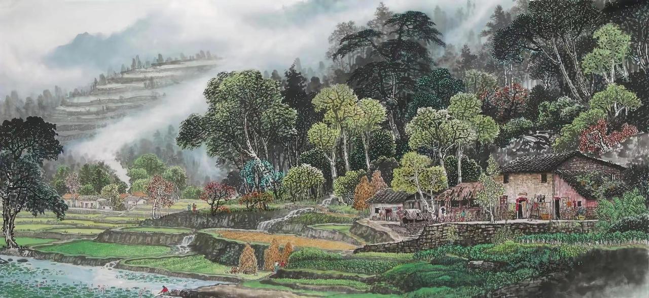 《桃源人家》。写意山水创作者中心 创作灵感 山乡水墨画 国画乡村 乡间山水画 尺