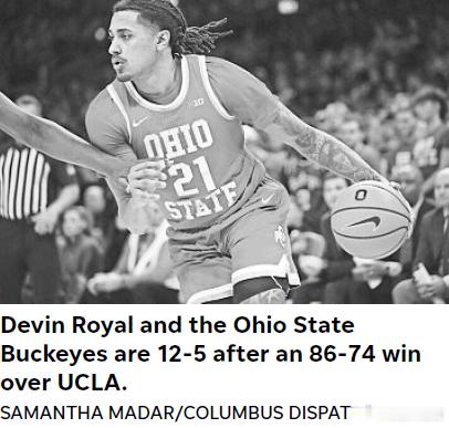 UCLA男篮 第18场客场74：86不敌俄亥俄州立大学 