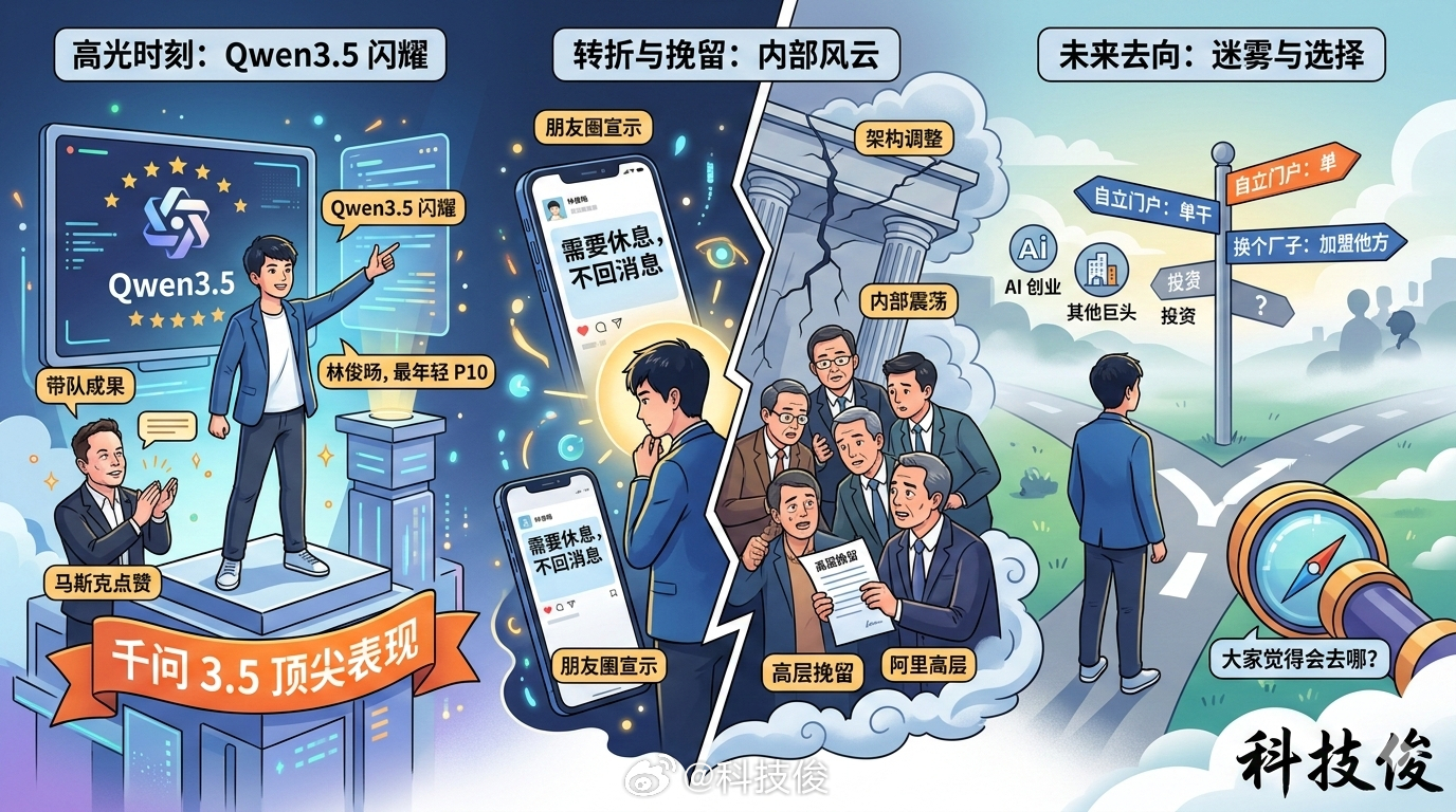 阿里高层出面挽留林俊旸 早上看到他卸任千问的消息，我确实惊到了。这位93年的阿里