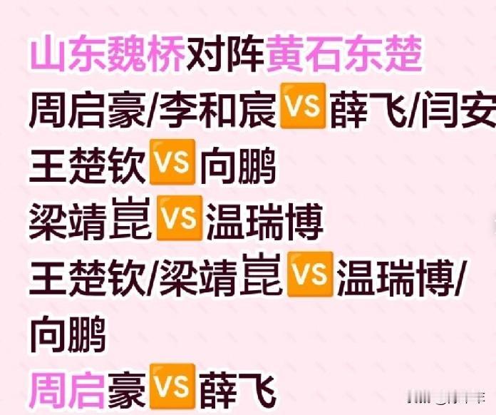 山东魏桥对阵黄石东楚，强强对抗，魏桥阵容调整，大胖头组合再现赛场！黄石东楚双打不