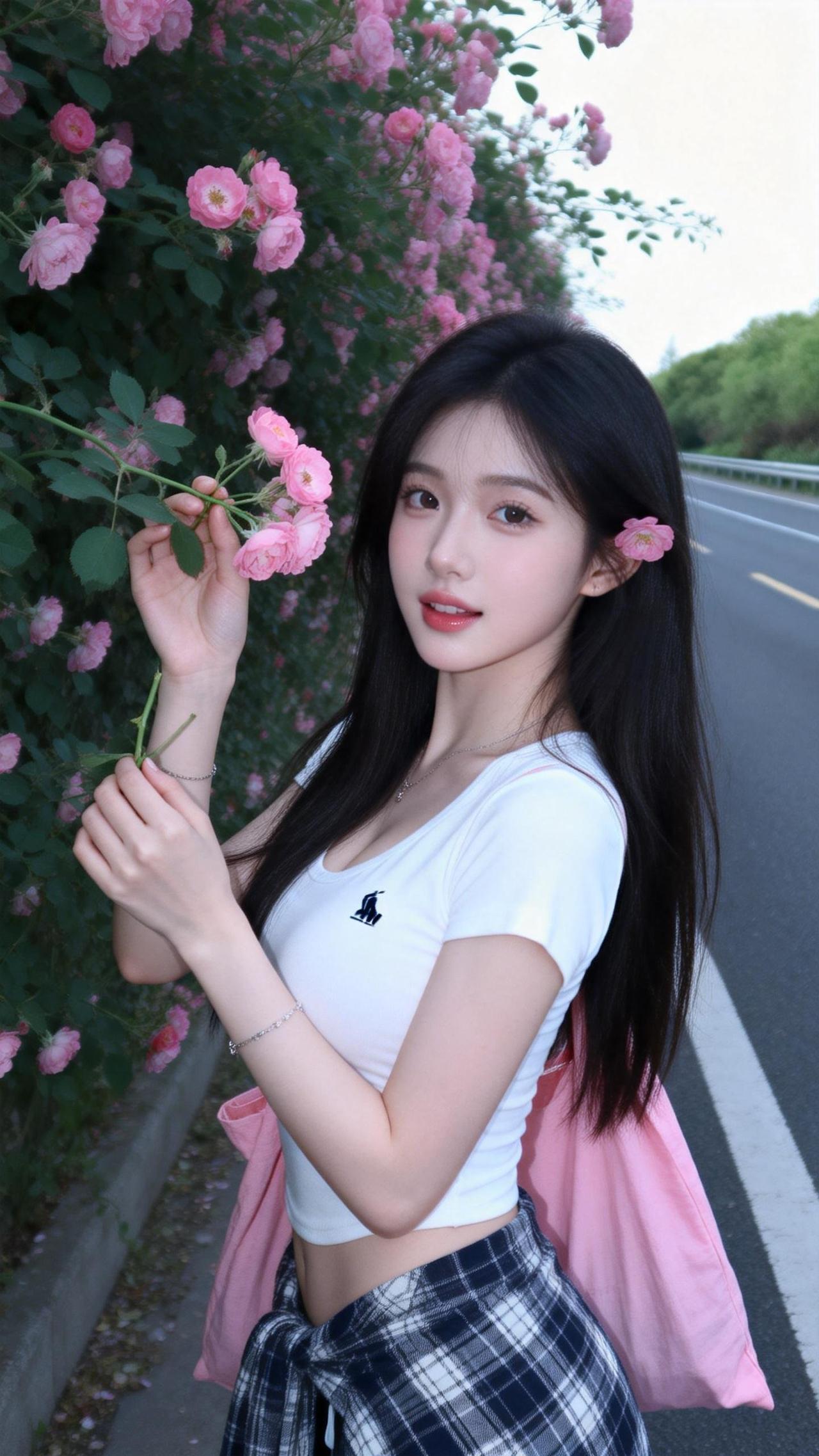 少女与花海，青春与浪漫，尽在路旁。🌸💕