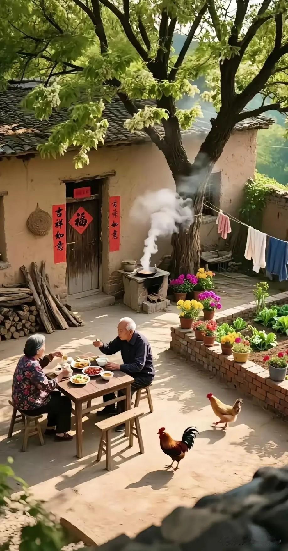 《山居暮乐》

文/识途的黑马
 
依山临水有人家，
静享流年度岁华。
闲耕庭园