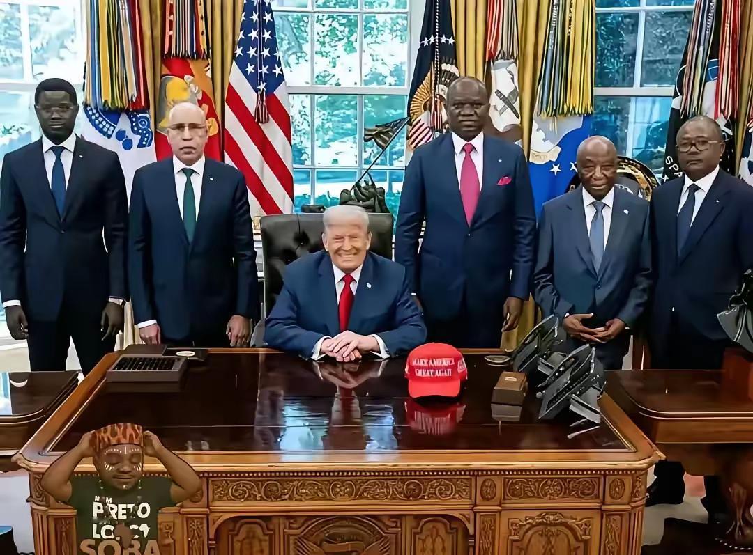 本来以为这是特朗普与其内阁部长的合影，但仔细看原来是美国总统特朗普与到访美国的非