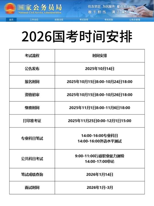 26国考时间安排，冲就完事了！