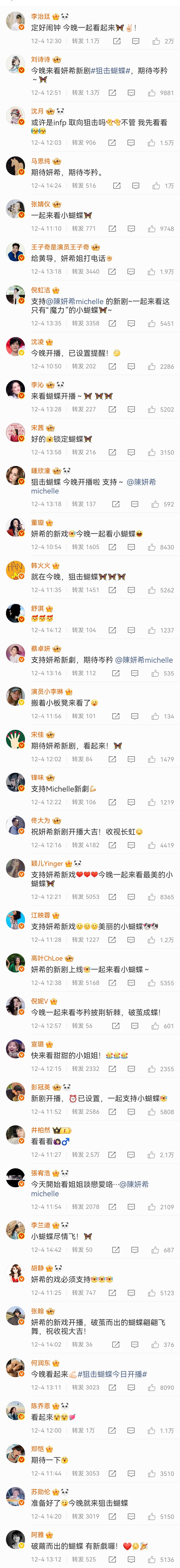 陈妍希新剧打call阵容陈妍希内娱人缘好多明星宣传 