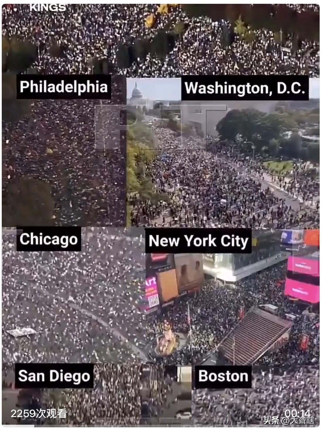 美国出现大规模反战浪潮，包括纽约、华盛顿等多个城市有超过900万人纷纷走向街头游