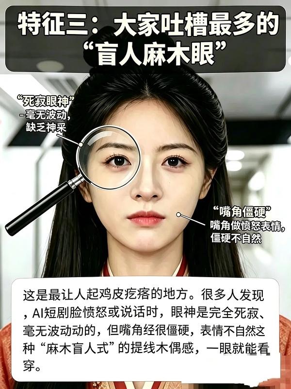 突然发现田曦薇就是很经典的AI式演技啊。
首先外貌非常精致好看，但是眼睛里没有感