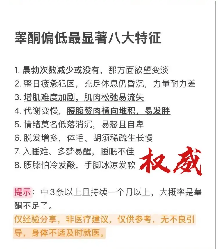 男生兄弟们，睾酮的重要性我就不多说了，当回事吧！