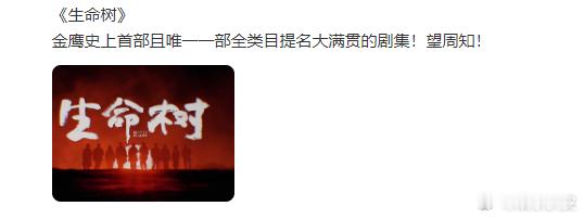 生命树金鹰奖首部全类目提名剧集预测金鹰奖获奖名单《生命树》金鹰奖首部全类目提名剧