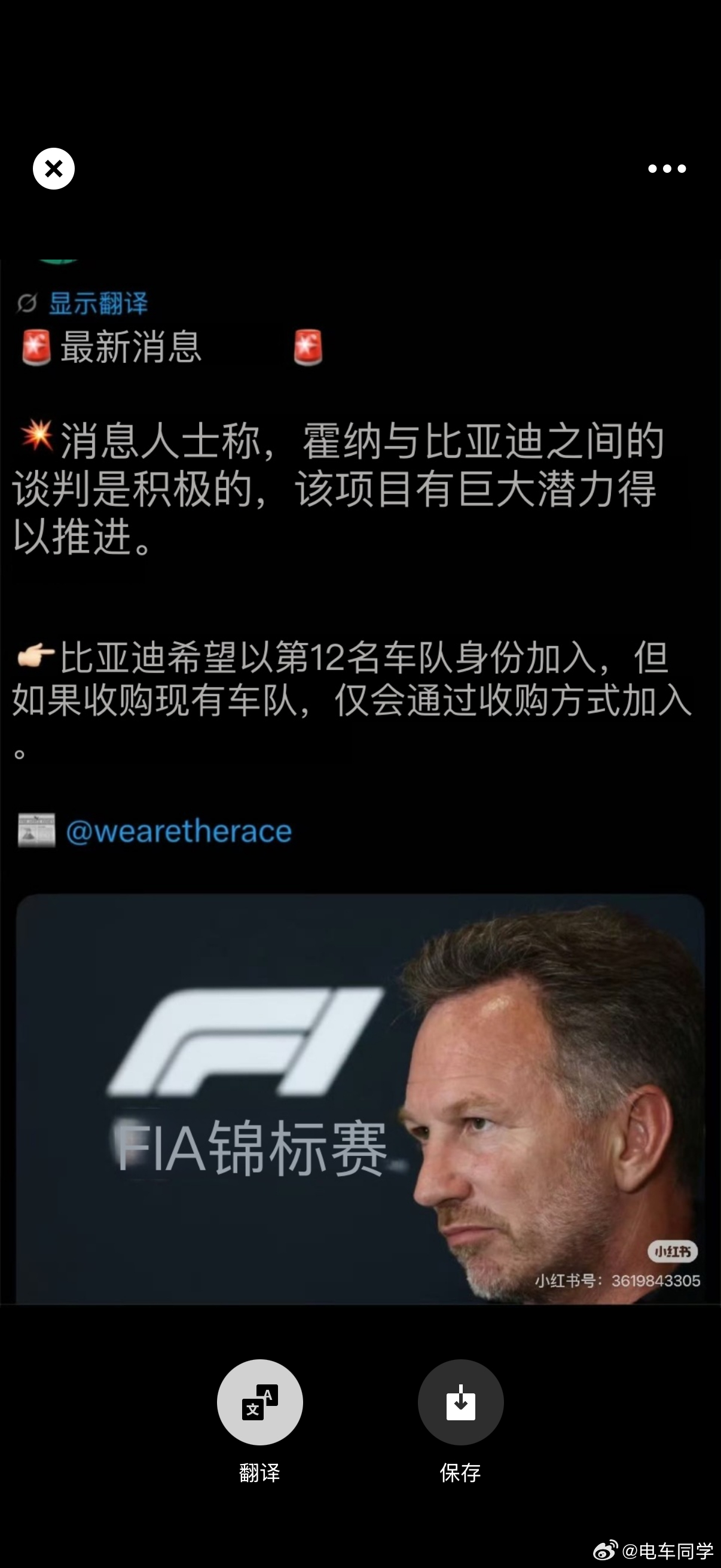 比亚迪执行副总裁李柯在戛纳与前红牛车队负责人霍纳会面后，正在加快就进军F1展开实