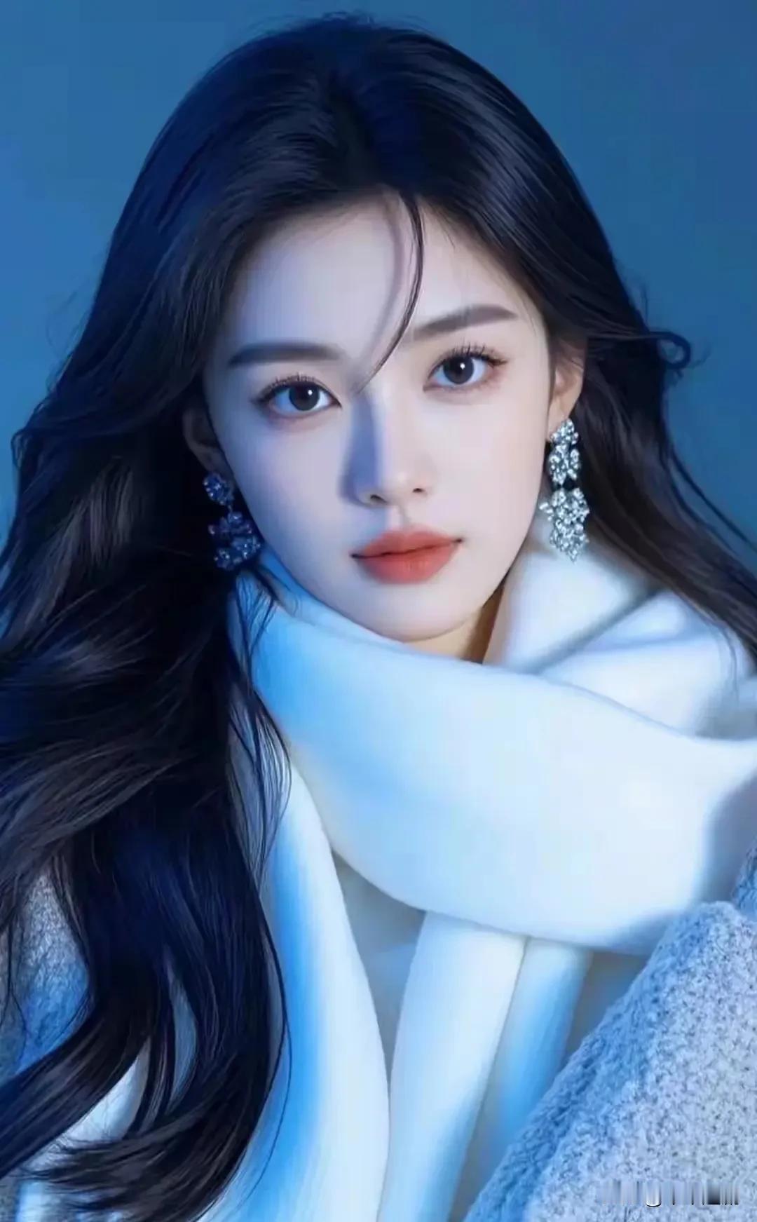 如何成为一个时尚的女孩?
白绒围巾搭灰毛呢大衣，冷蓝光影背景揉出清冷又华贵的冬日