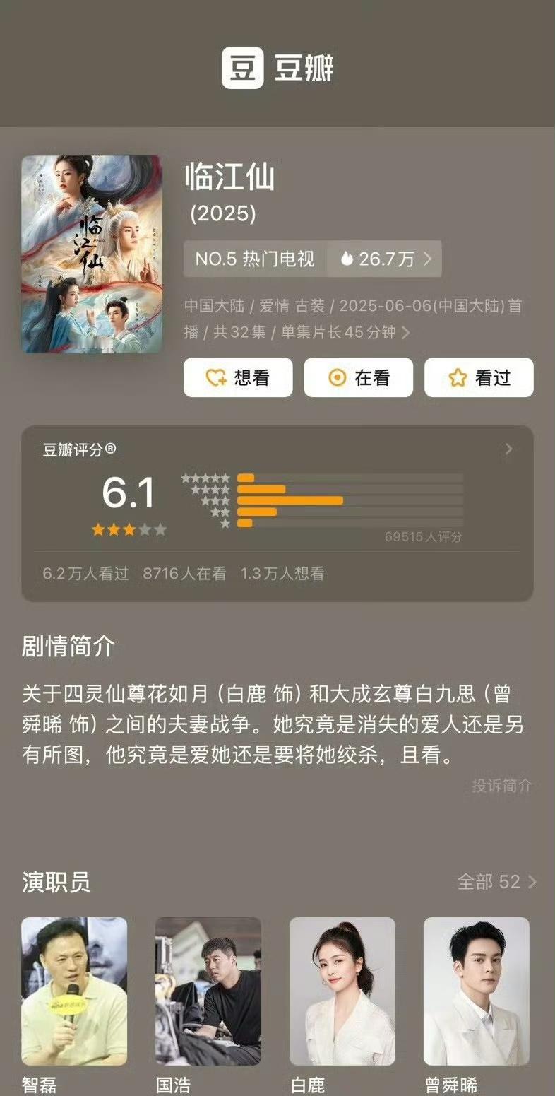 临江仙豆瓣开分6.1好奇特的分型，红黑俱灭呀买分的话是这样的🖕 ​​​