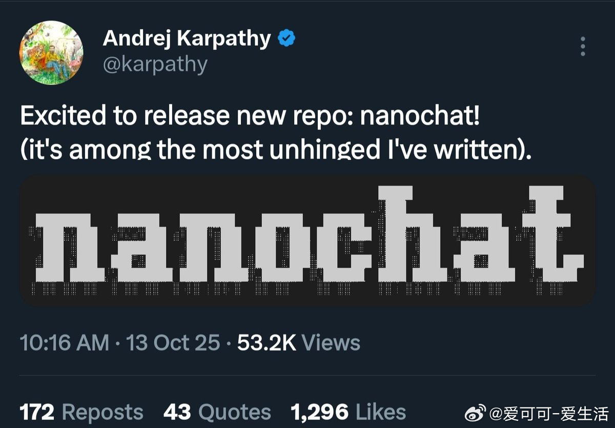 Karpathy 最新项目震撼发布！不到 8000 行代码，完整实现了从训练到推