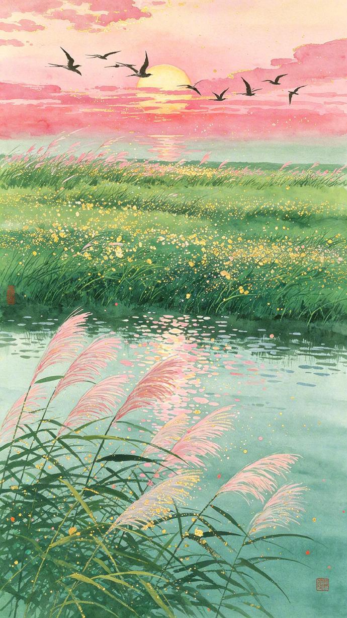 🌾日落、芦苇、湖心，此间便是温柔乡 