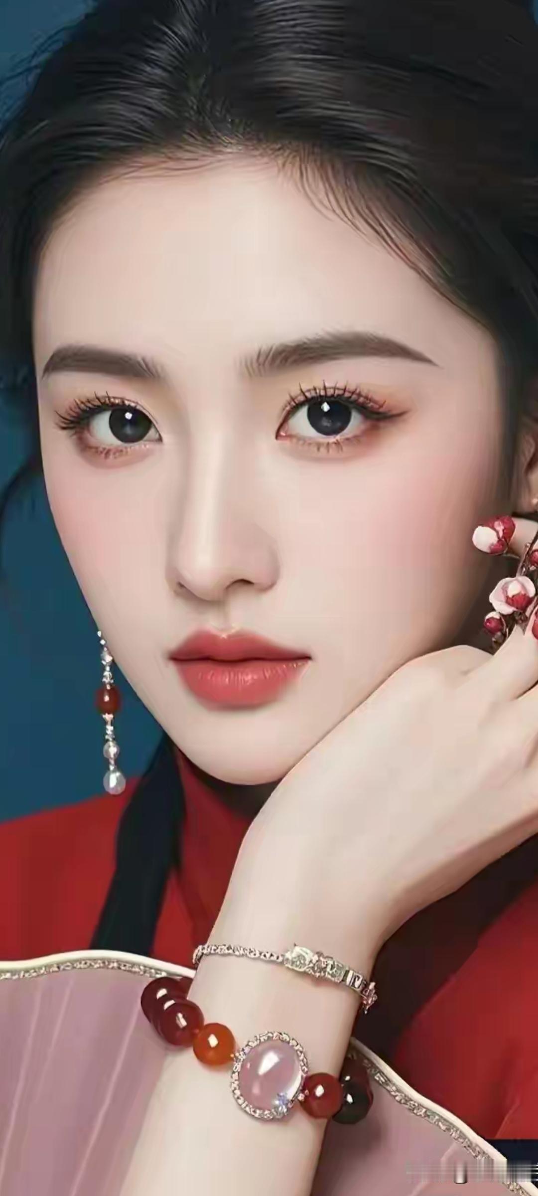 优雅红衣美人，珠宝闪耀，气质非凡