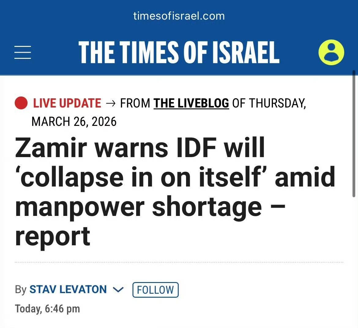 鱿鱼军总参谋长警告：军队濒临崩溃！
鱿鱼国防军总参谋长扎米尔在安全内阁会议上发出