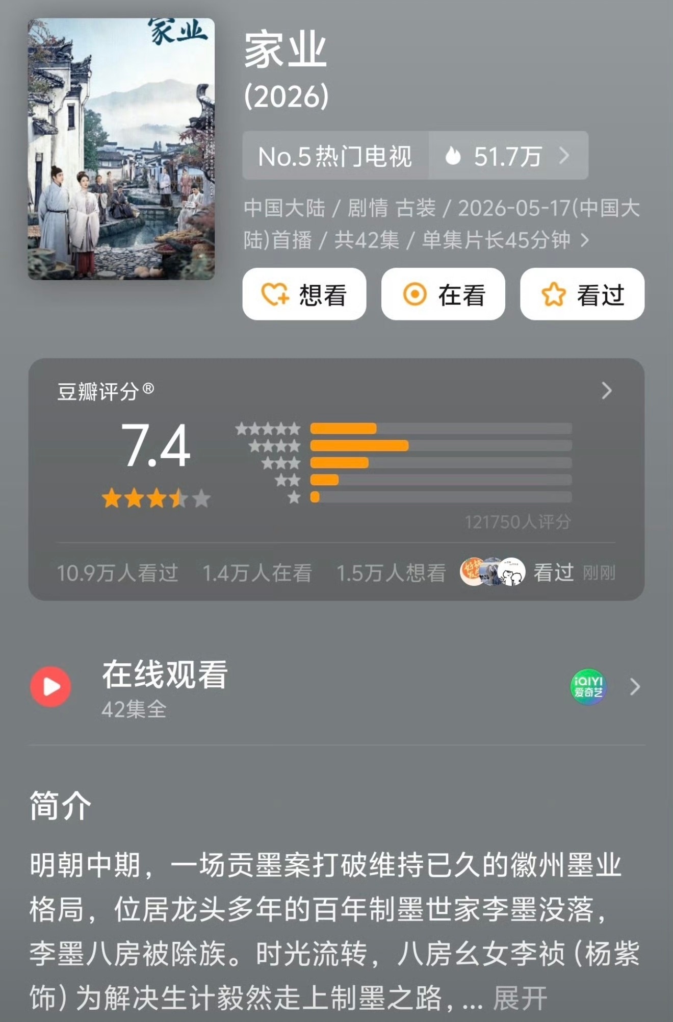家业开分7.4，12w人评分，大家觉得实至名归吗？